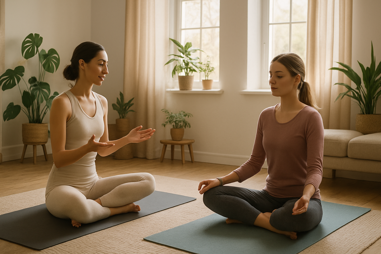 Image for Female Yoga Teacher at Home and Benefits